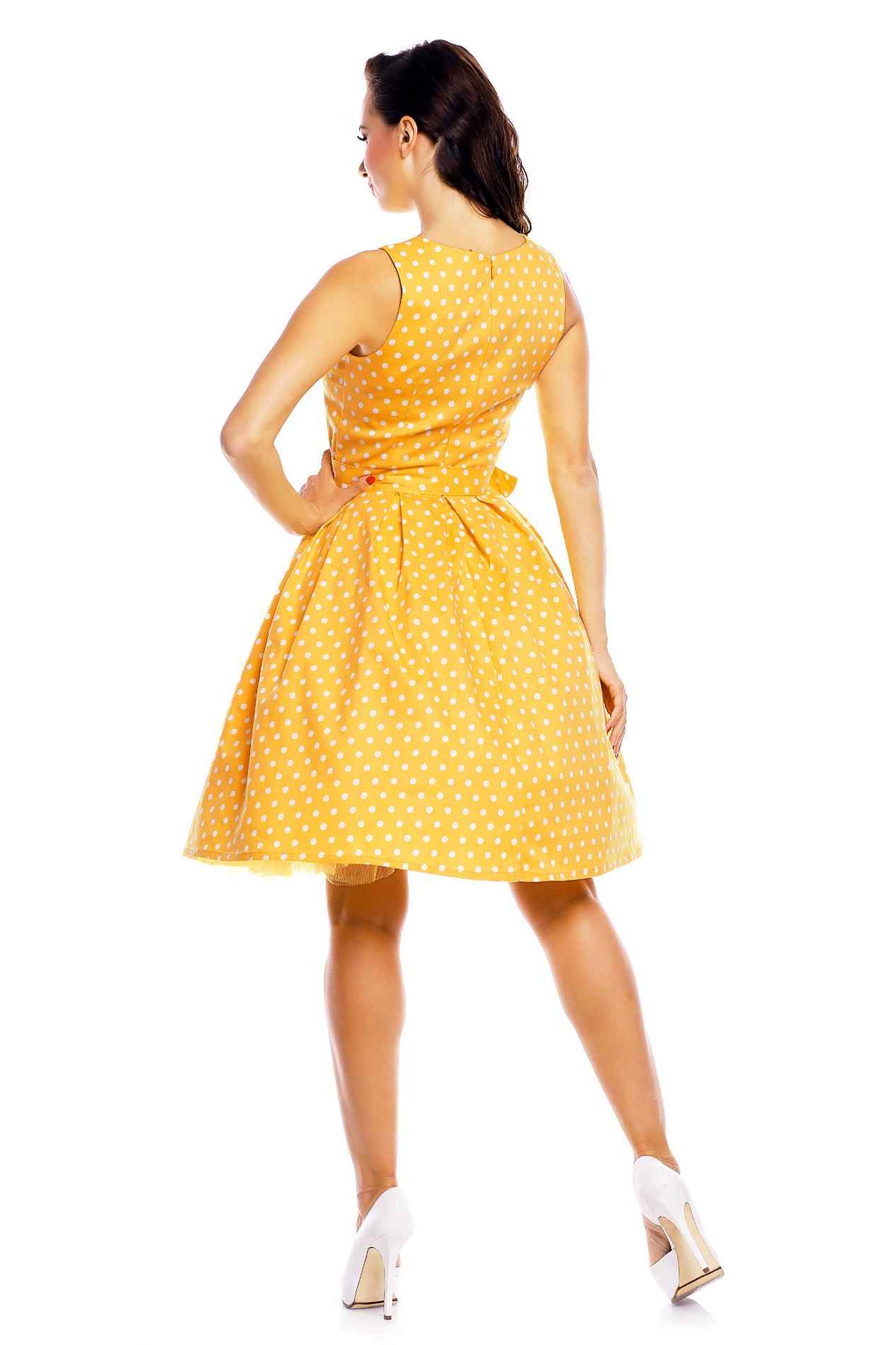 Lola Yellow Polka Dot Flared Dress In Cotton