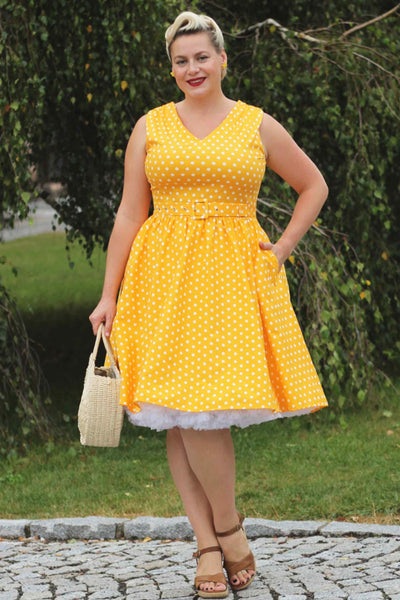 Model photo of Yellow Polka Dot Swing Dress