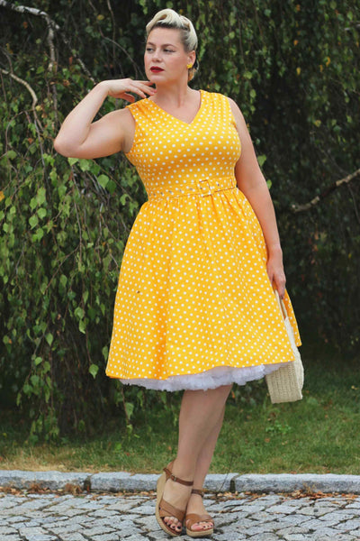 Model photo of Model photo of Yellow Polka Dot Swing Dress