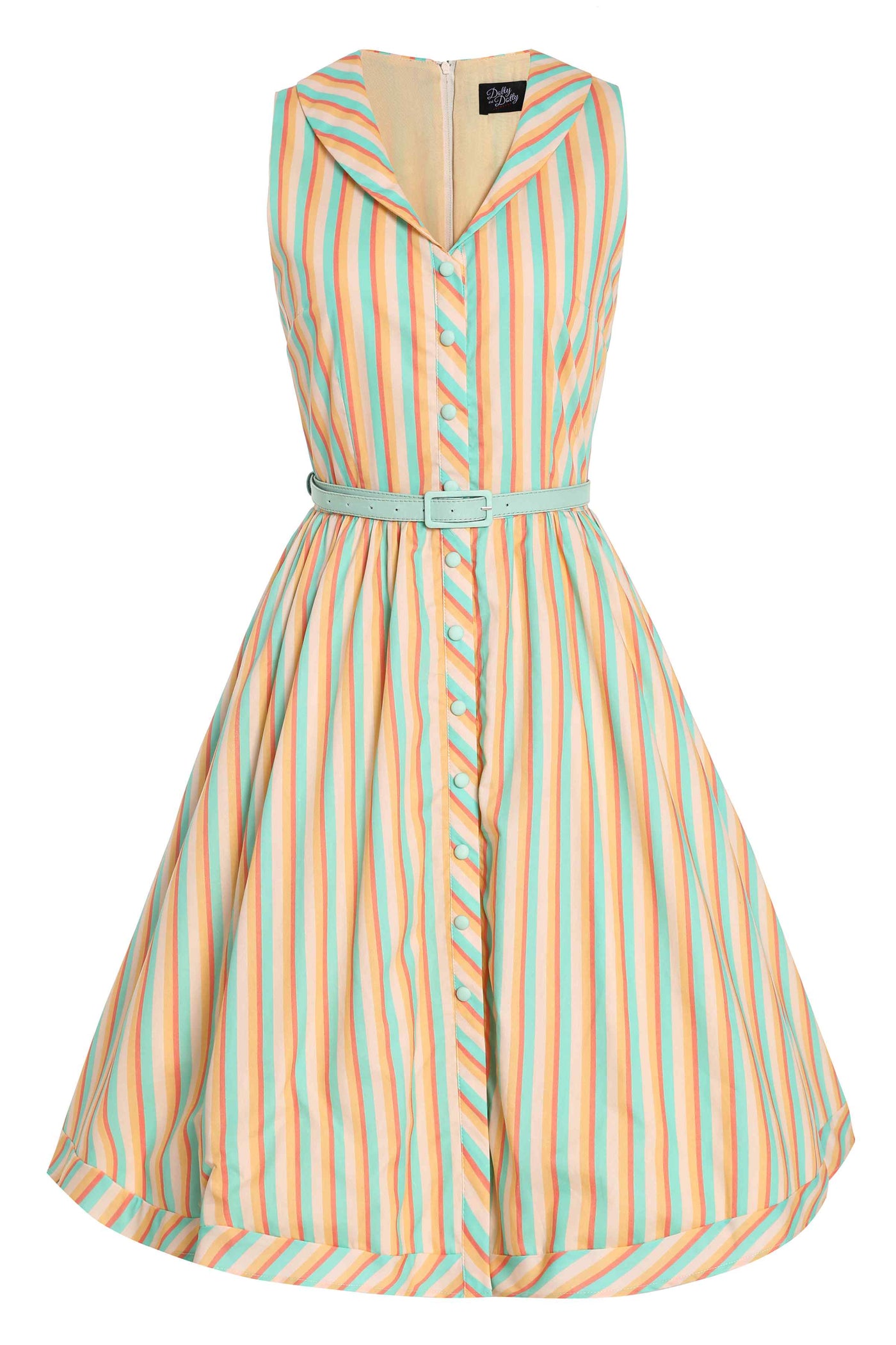 Front view of Yellow Striped Shirt Dress