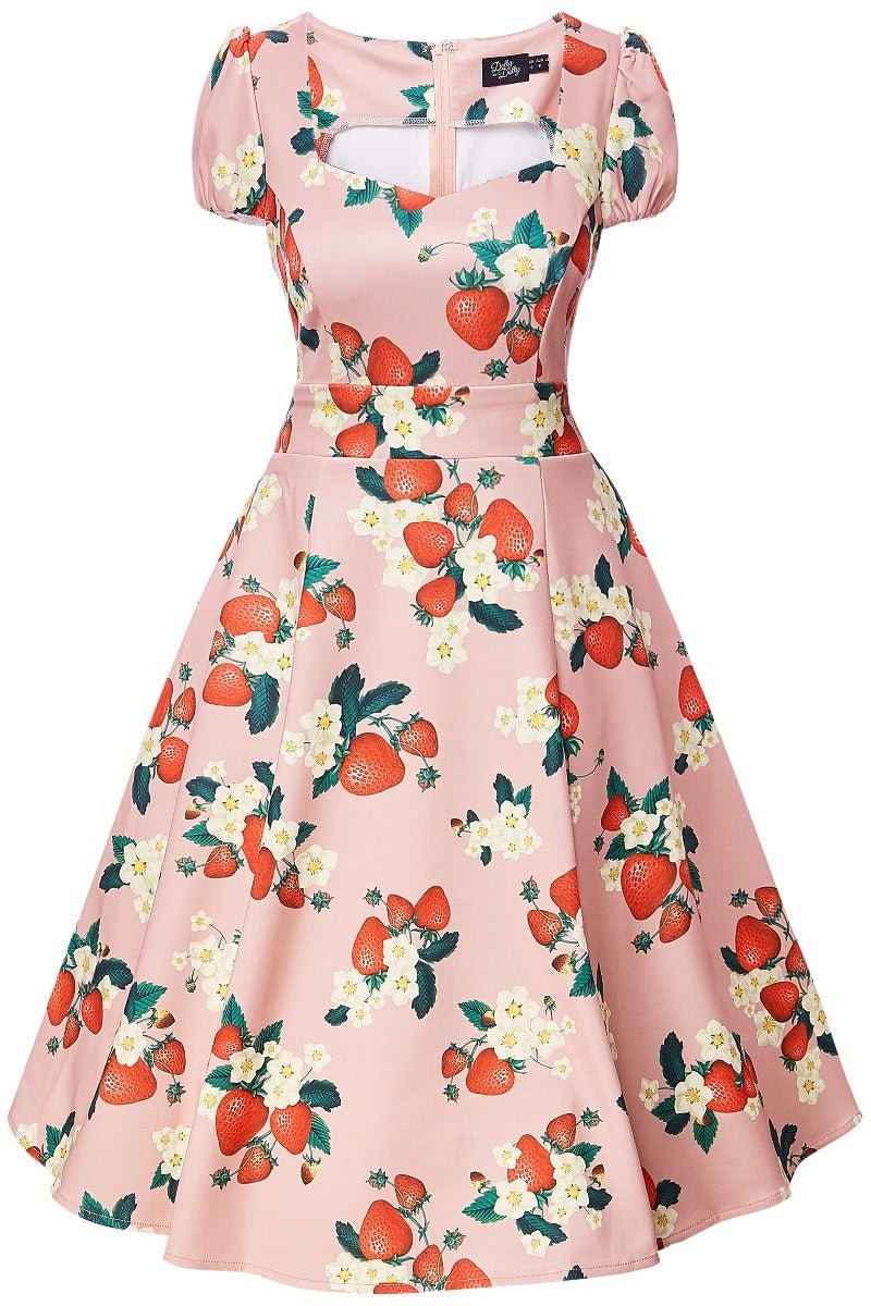 Woman's 50s Style Vintage Inspired Pink Strawberry Dress