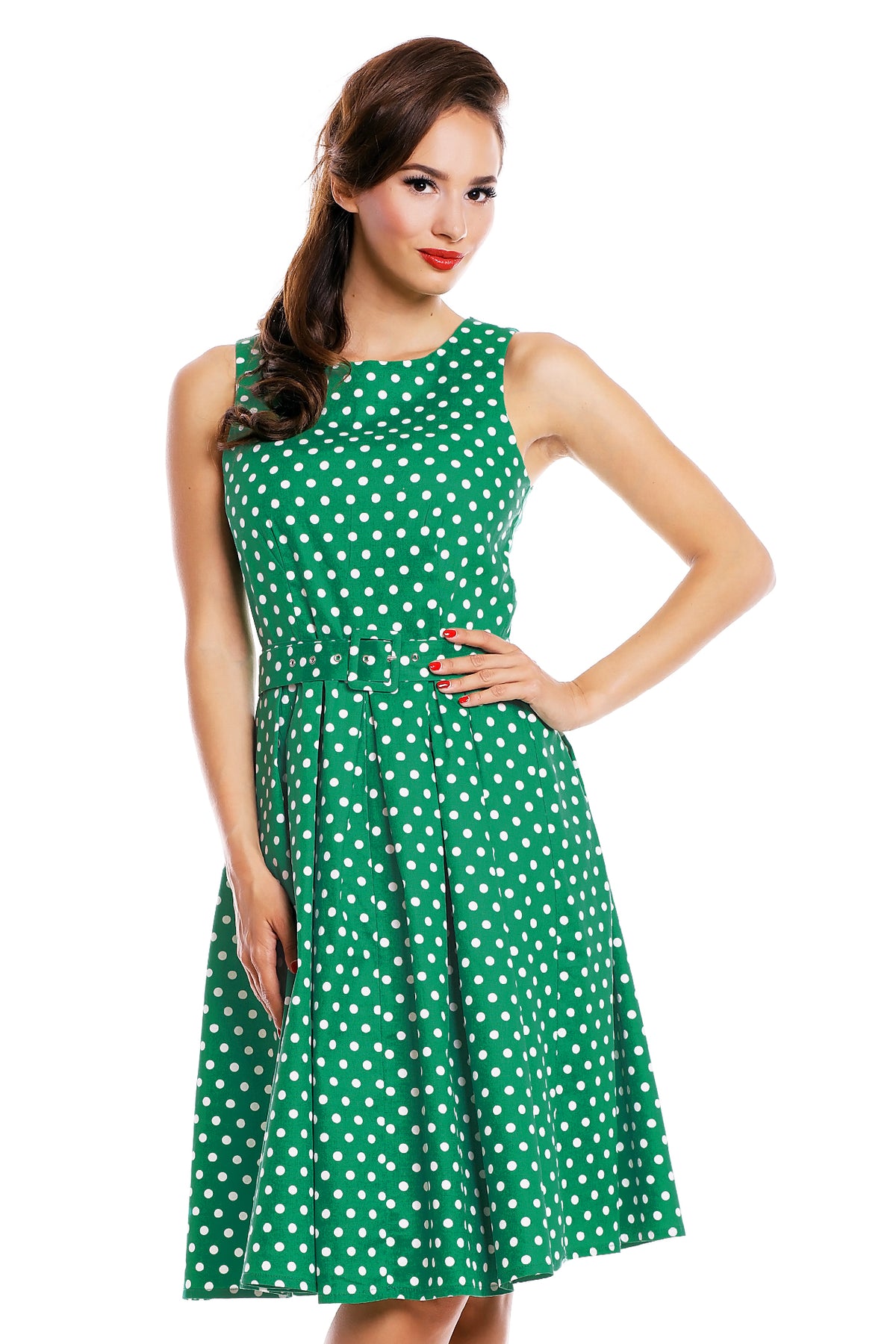 Lola Green Polka Dot Vintage Swing Dress by Dolly and Dotty