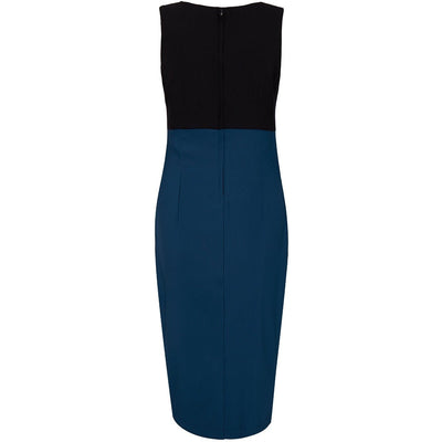 Fitted Plain Vintage Dress in Black-Blue