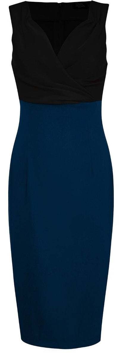Fitted Plain Vintage Dress in Black-Blue