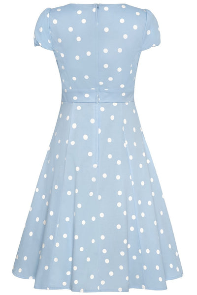 Claudia Flirty Fifties Style Polka Dot Dress In Pale Blue-White