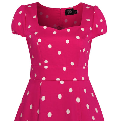 Claudia Flirty Fifties Style Polka Dot Dress In Hot Pink-White