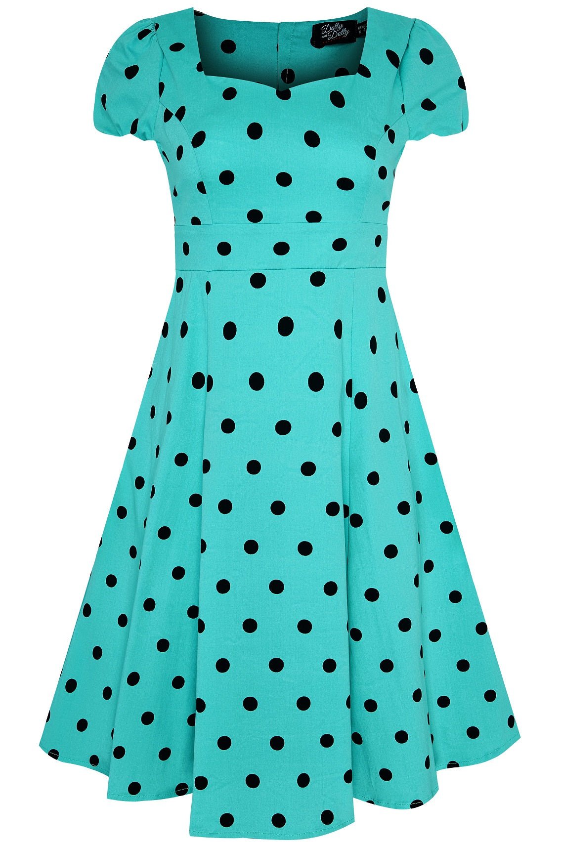 Claudia Flirty Fifties Style Polka Dot Dress Turquoise & Black