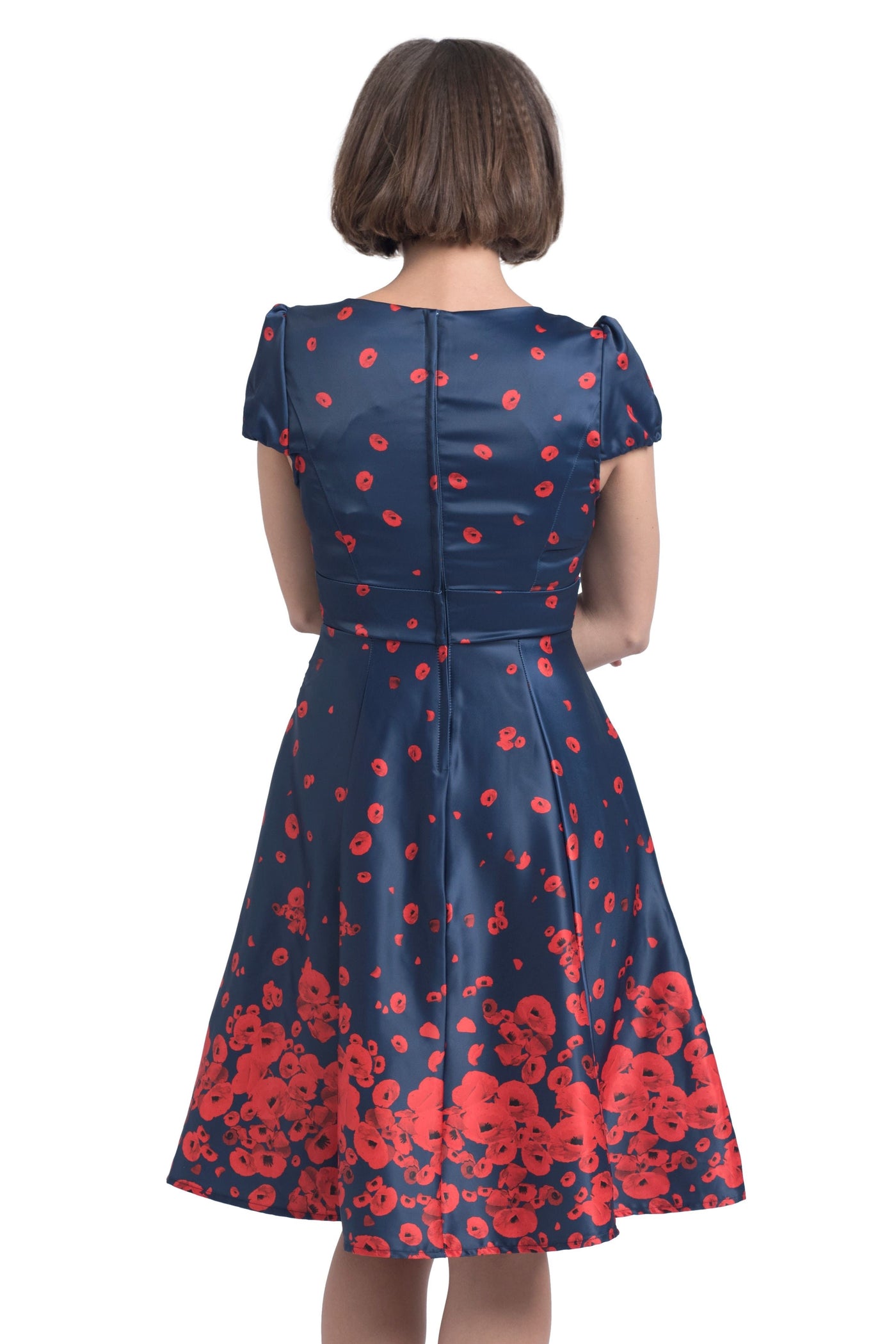 Cap Sleeve Poppy Floral Print Dress in Navy Blue/Red Cap Sleeve Poppy Floral Print Dress in Navy Blue/Red