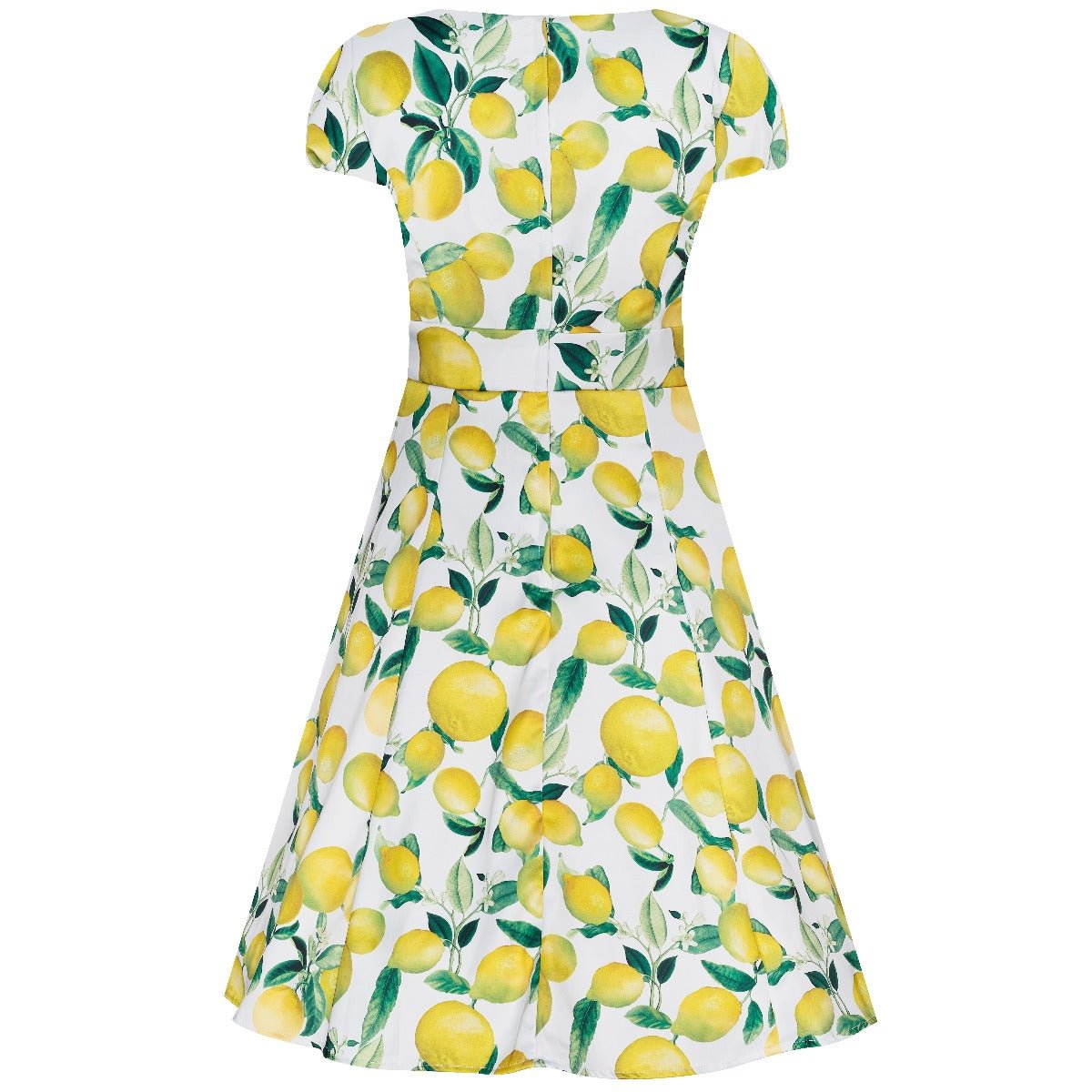 Claudia Flirty Fifties Style Dress in White and Yellow Lemons