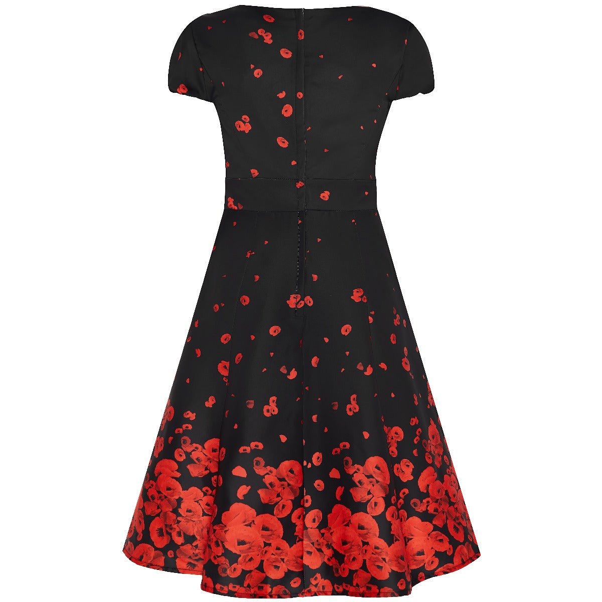 Claudia Classic Swing Dress in Black/Red Poppy Flower Print
