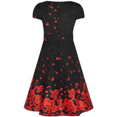 Claudia Classic Fifties Style Black-Red Raising Poppy Flower Dress