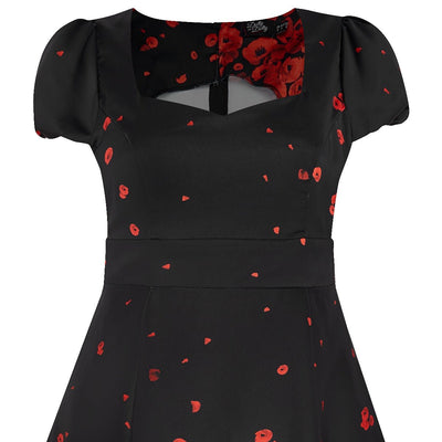Claudia Classic Fifties Style Black-Red Raising Poppy Flower Dress