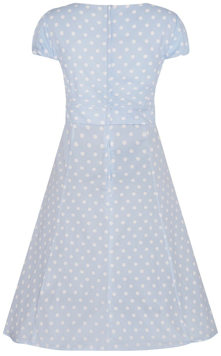 Claudia Fifties Style Flared Dress Pale Blue White Polka