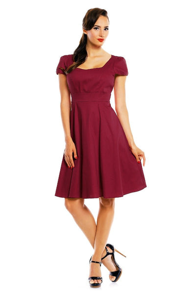 Plain burgundy red dress, with cap sleeves