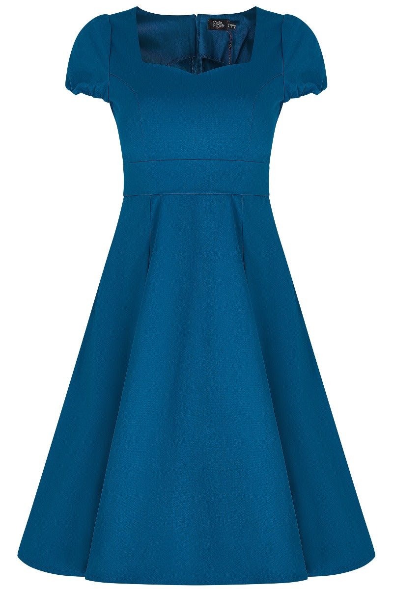 Plain teal blue 50's dress with cap sleeves