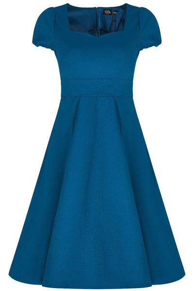 Plain teal blue 50's dress with cap sleeves
