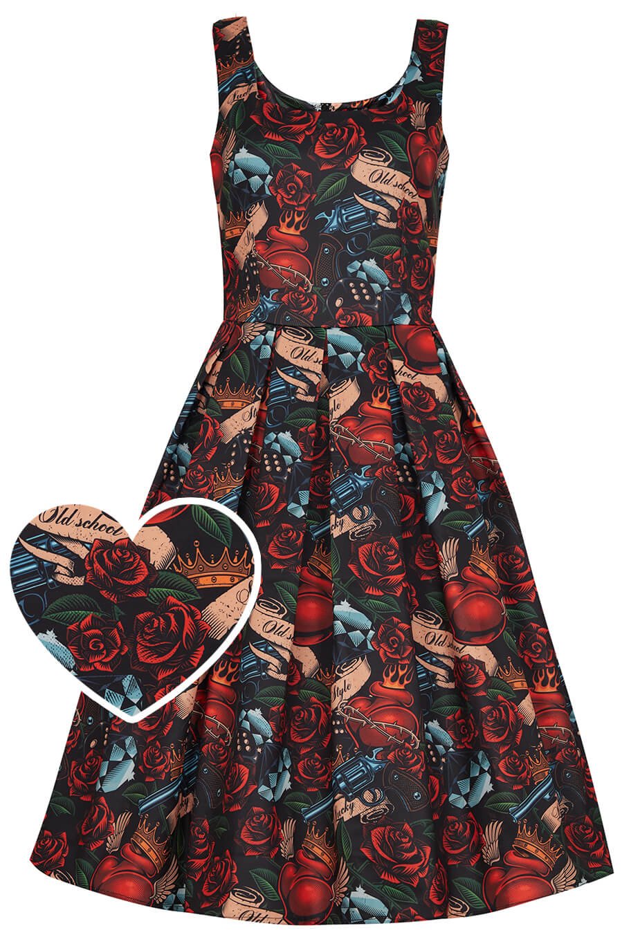 1950s Rockabilly Style Guns N Roses Flared Dress front view