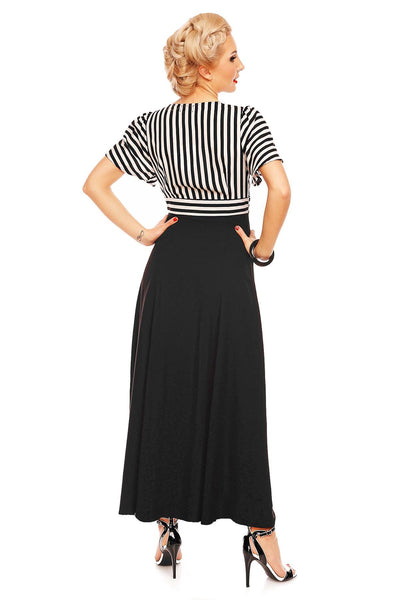 Stella Striped Sleeved Maxi Dress in Black-White