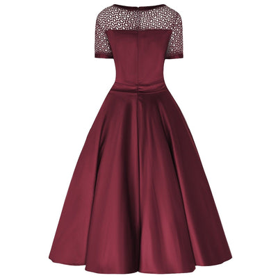 Tessa Lace Short Sleeved Dress in Burgundy