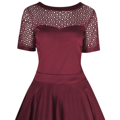 Tessa Lace Short Sleeved Dress in Burgundy