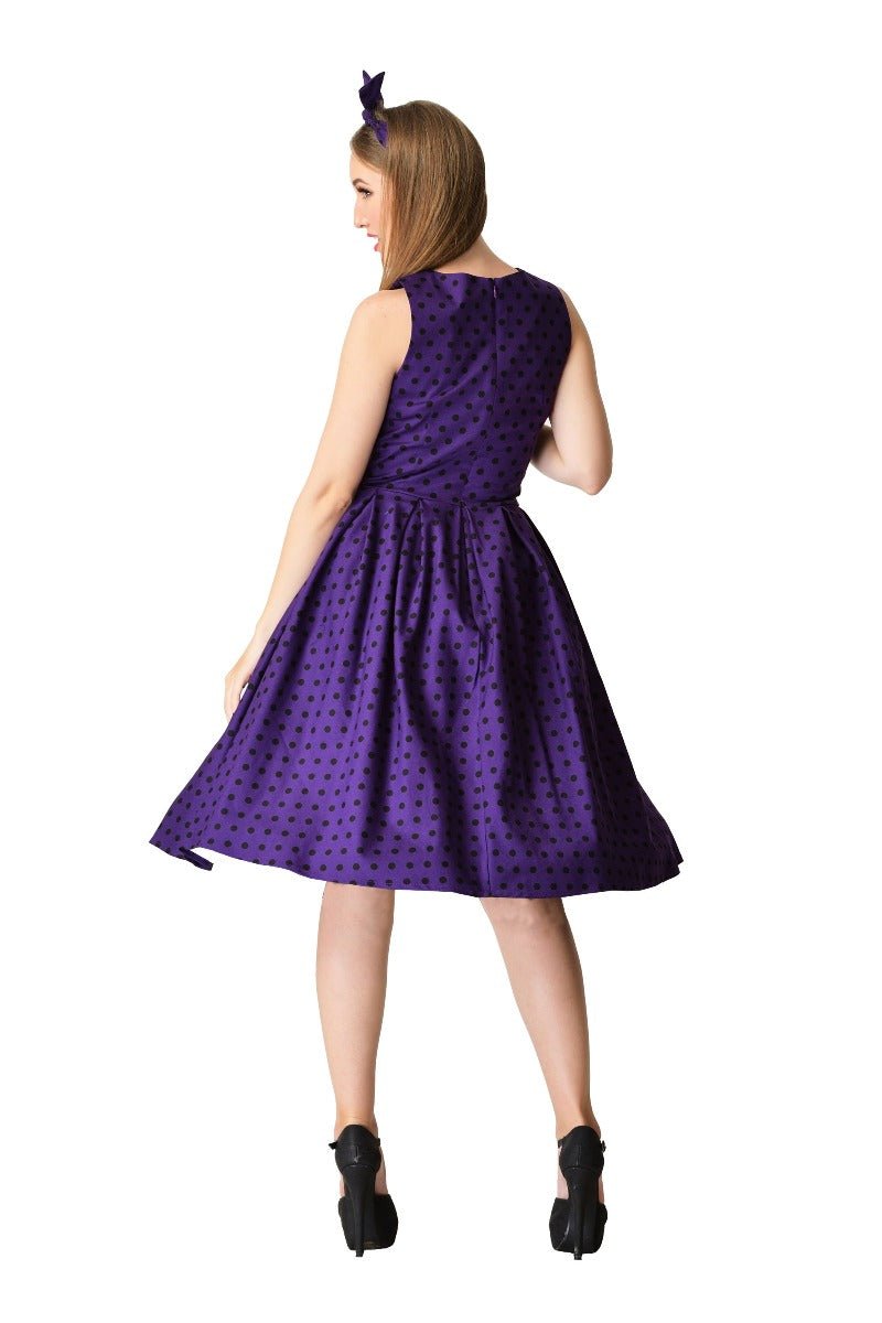 Annie Retro Polka Dot Dress in Purple/Black