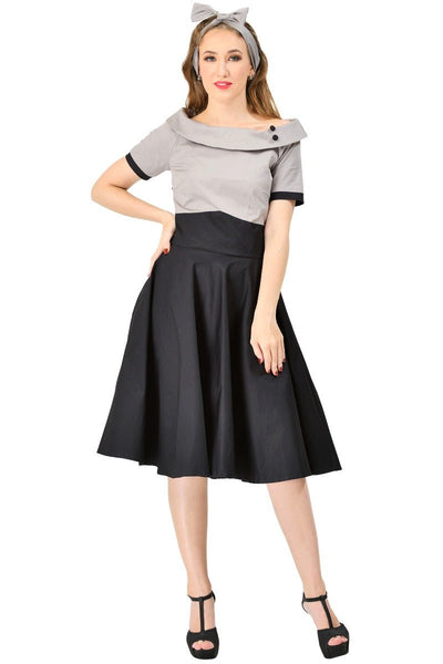 Darlene Retro Multi Tone Swing Dress in Grey-Black