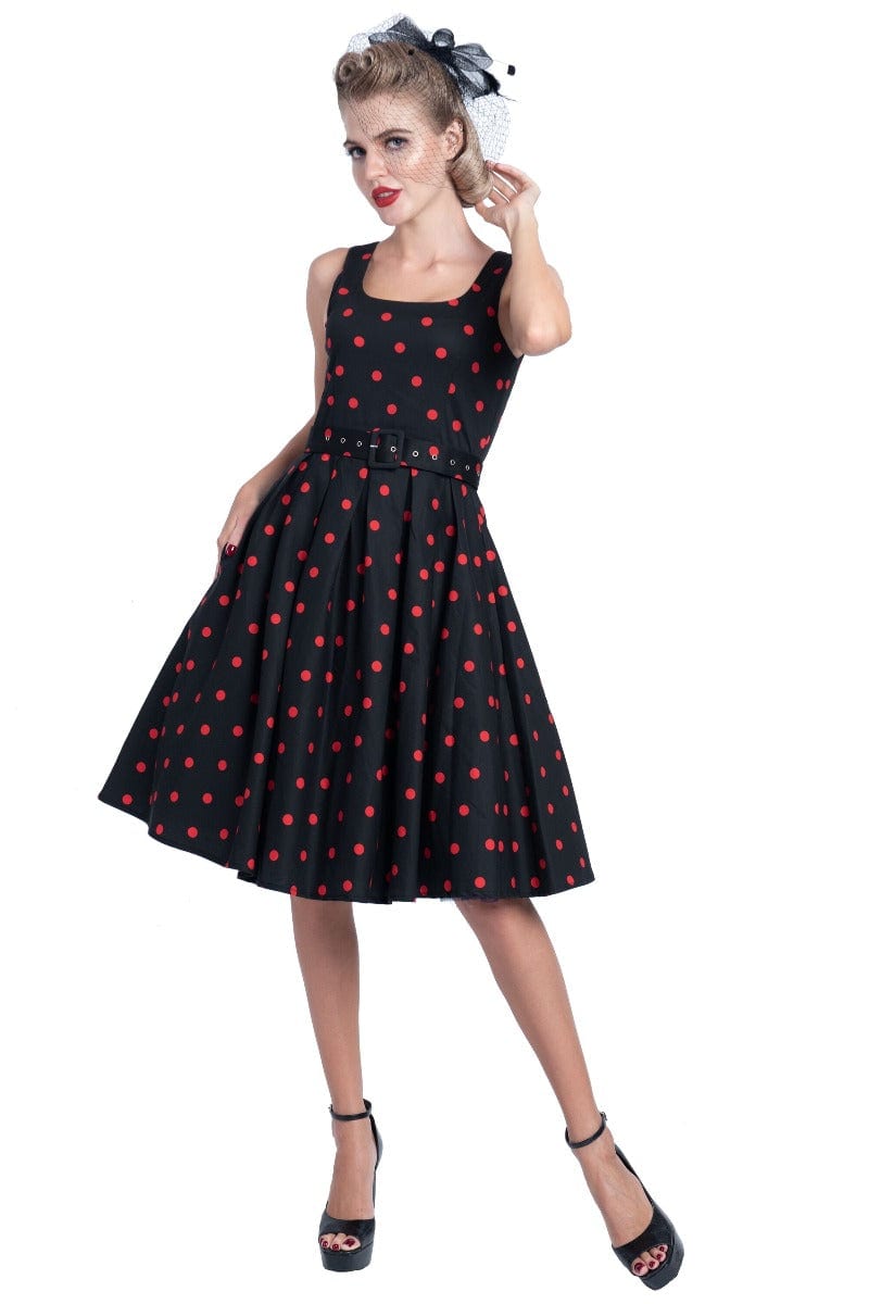 Amanda Retro Polka Dot Swing Dress in Black & Red