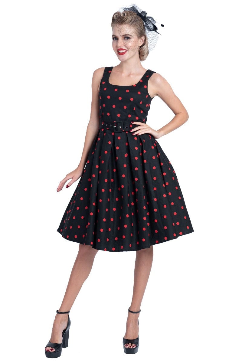 Amanda Retro Polka Dot Swing Dress in Black & Red