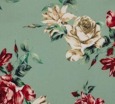 Viktoria 50s inspired A-line Green dress with Red and White Rose Print