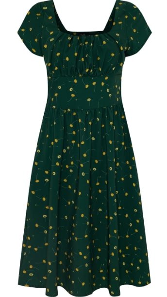 Viktoria 50s A-line Dress in Dark Green/Yellow Floral