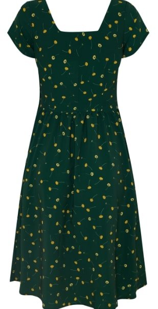 Viktoria 50s A-line Dress in Dark Green/Yellow Floral