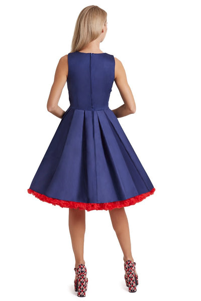 Lola Stylish 50's Retro Swing Dress With Pockets in Plain Navy