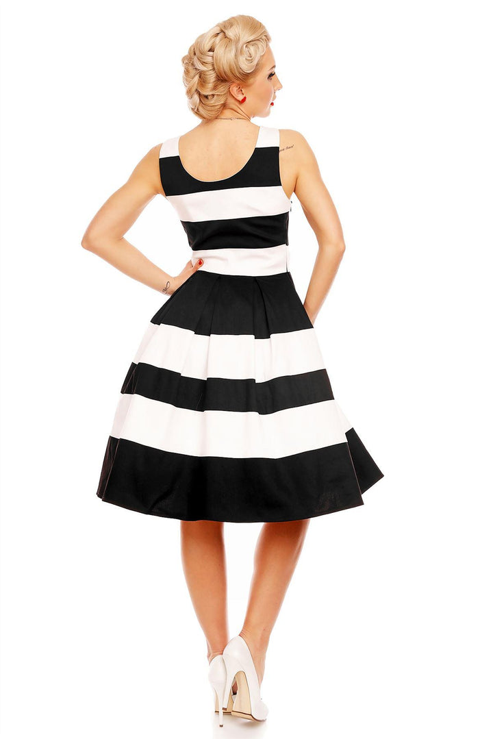 Aurora Striped Two Tone Dress in Black/White - Dolly and Dotty