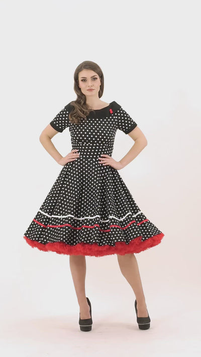 Woman's Retro Swing Dress in Black-White Polka Dots
