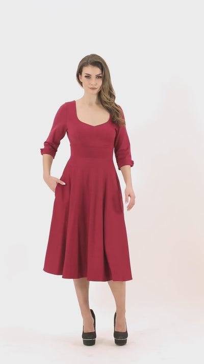 Scarlette Long Sleeved Burgundy Midi Dress