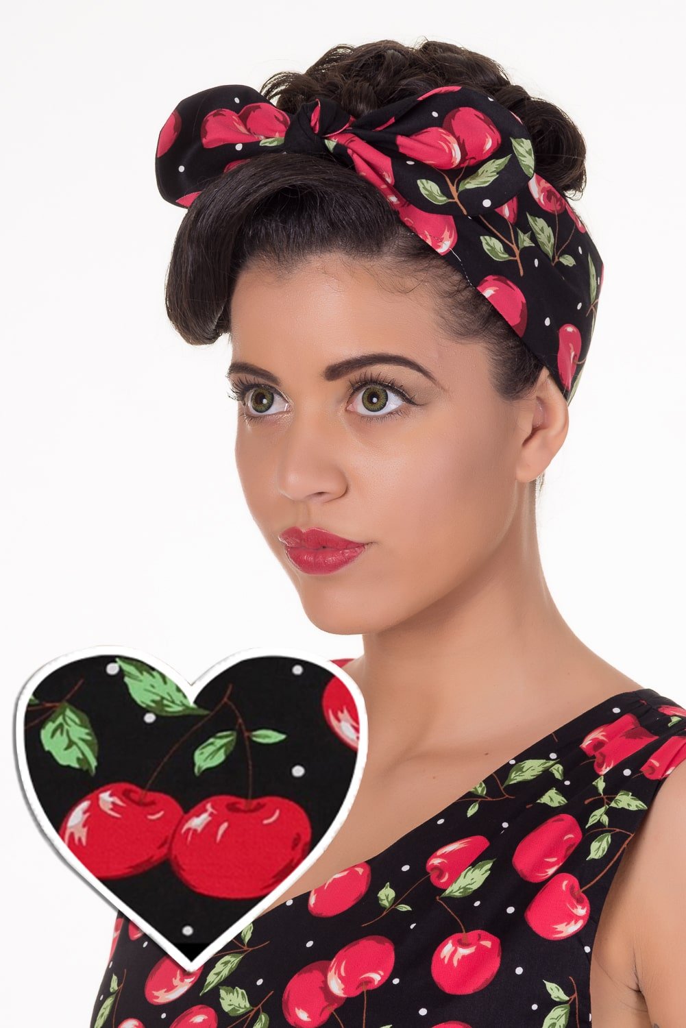 50's Inspired Vintage Headband in Black with Red Cherry