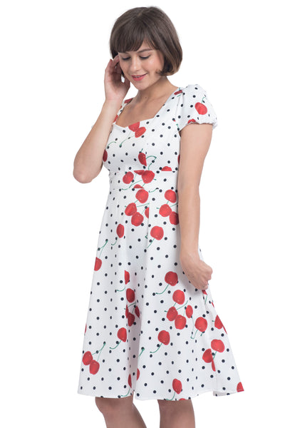 50s Style Cherry & Polka Dot Print Dress