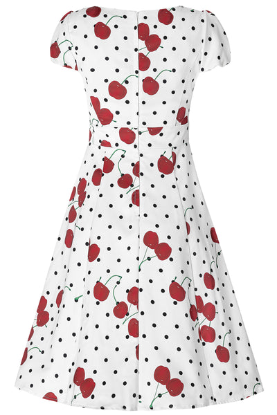 50s Style Cherry & Polka Dot Print Dress