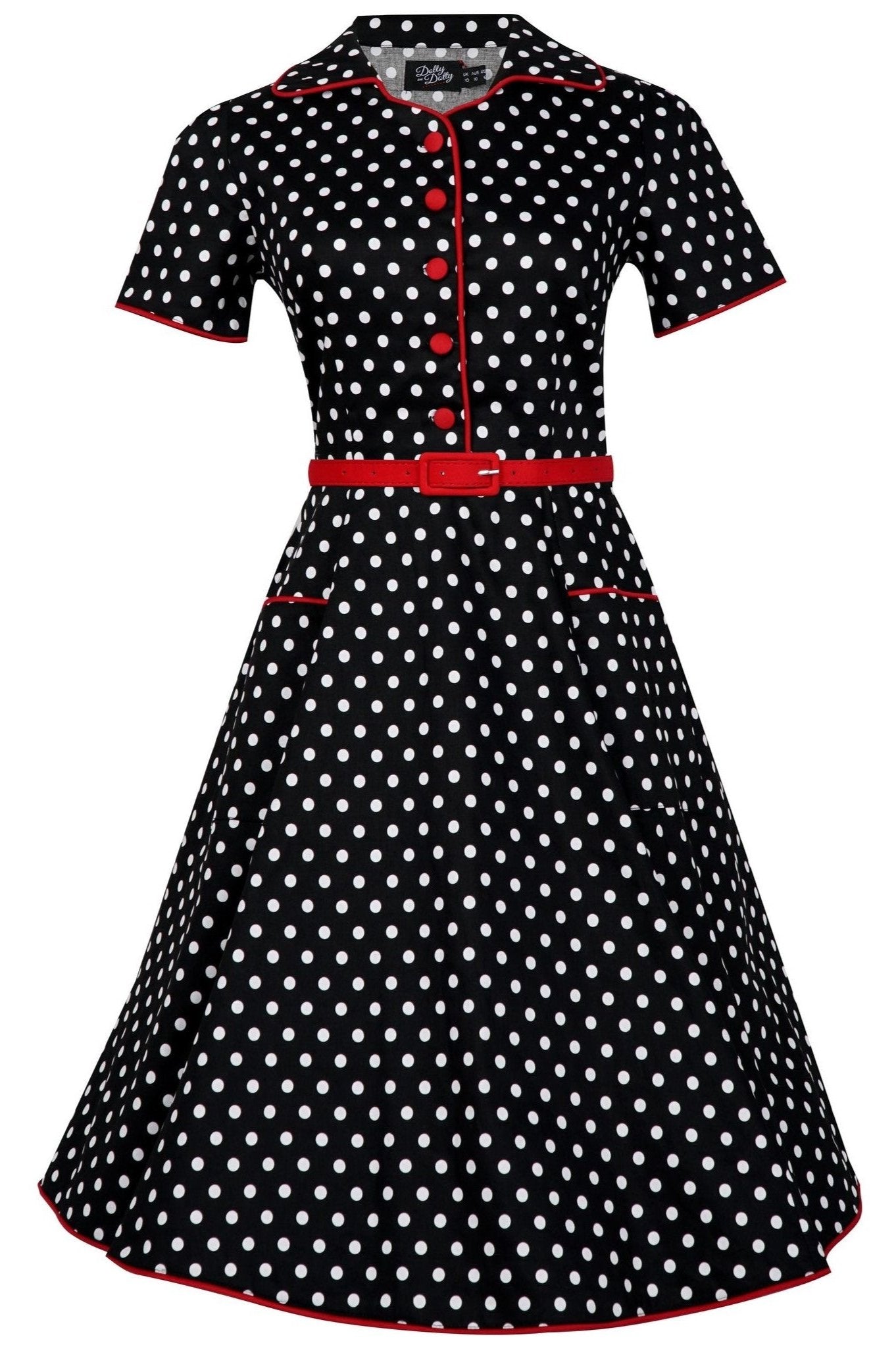 50's Rockabilly Polka Dot Shirt Dress in Black