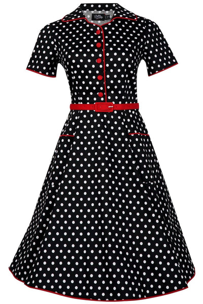 50's Rockabilly Polka Dot Shirt Dress in Black
