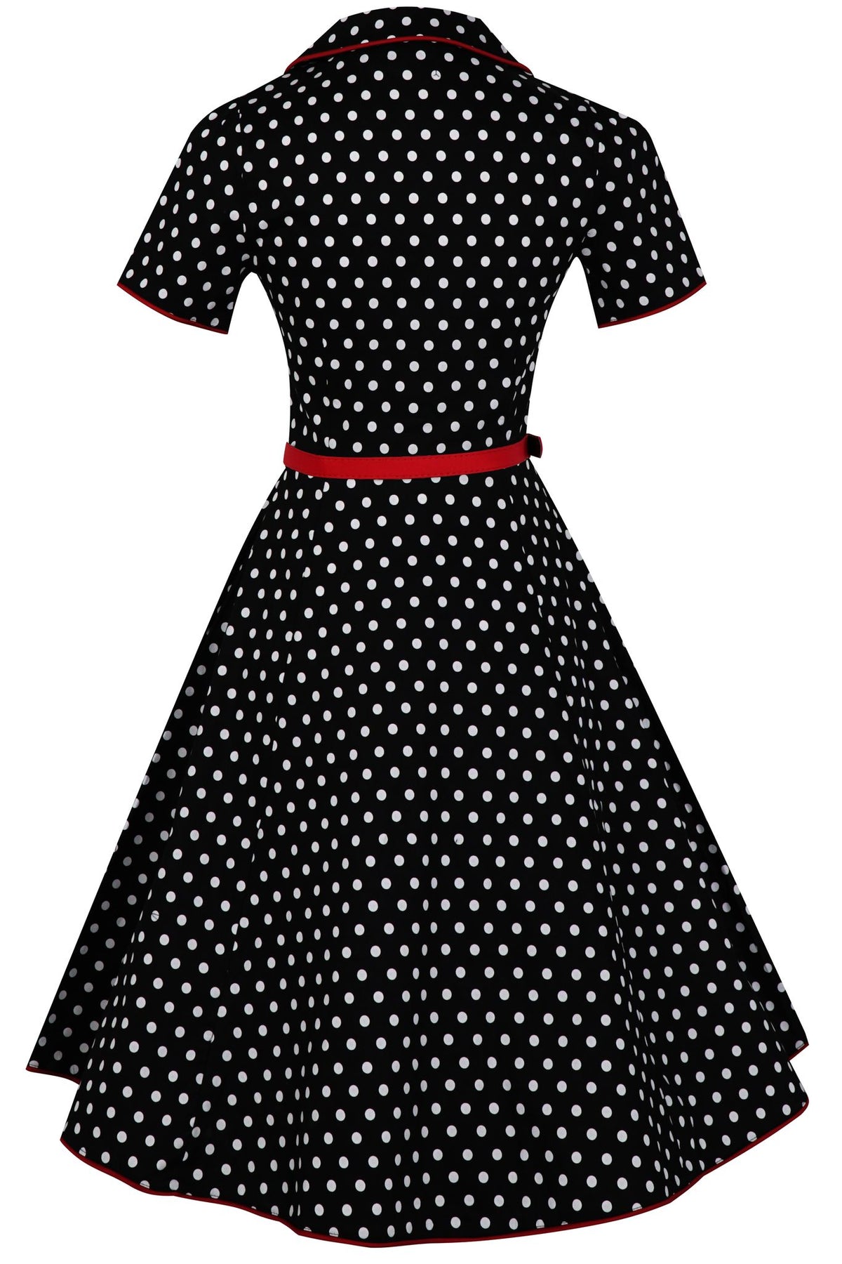 1980’s 50's style Rockabily R.J Stevens Black and White Polka Dot Midi Dress with Red Belt size 4.