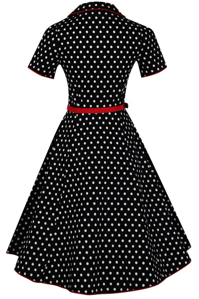 50's Rockabilly Polka Dot Shirt Dress in Black