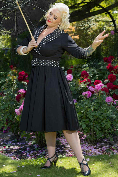 50's Coat Dress in Black White Polka Dots