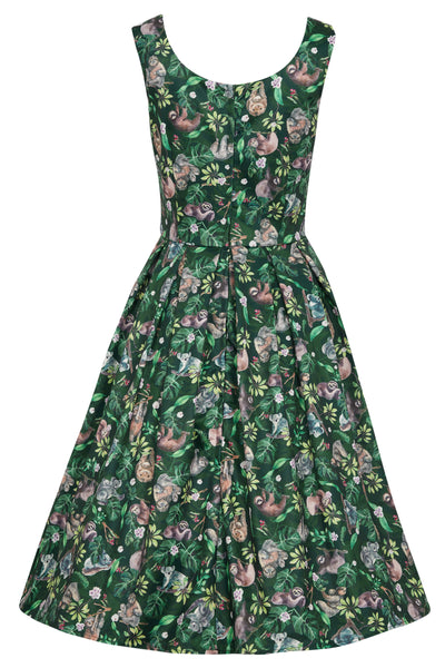 50s-style-koala-and-sloth-print-circle-dress-back-view