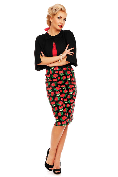 50s Style Pencil Skirt in Black Strawberry
