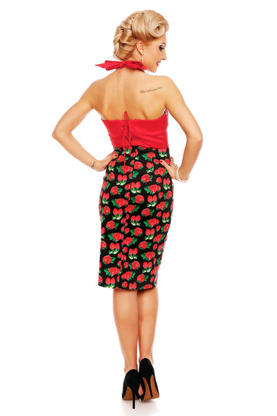 50s Style Pencil Skirt in Black Strawberry