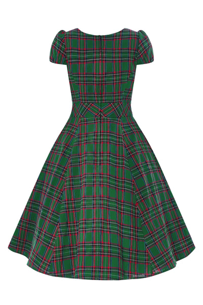 50s Green Tartan Swing Dress back view