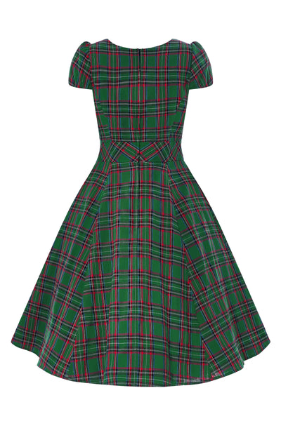 50s Green Tartan Swing Dress back view