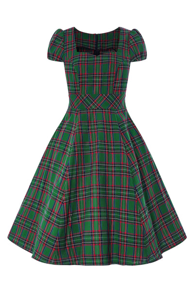 50s Green Tartan Swing Dress front