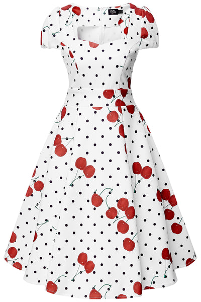 50s Style Cherry & Polka Dot Print Dress